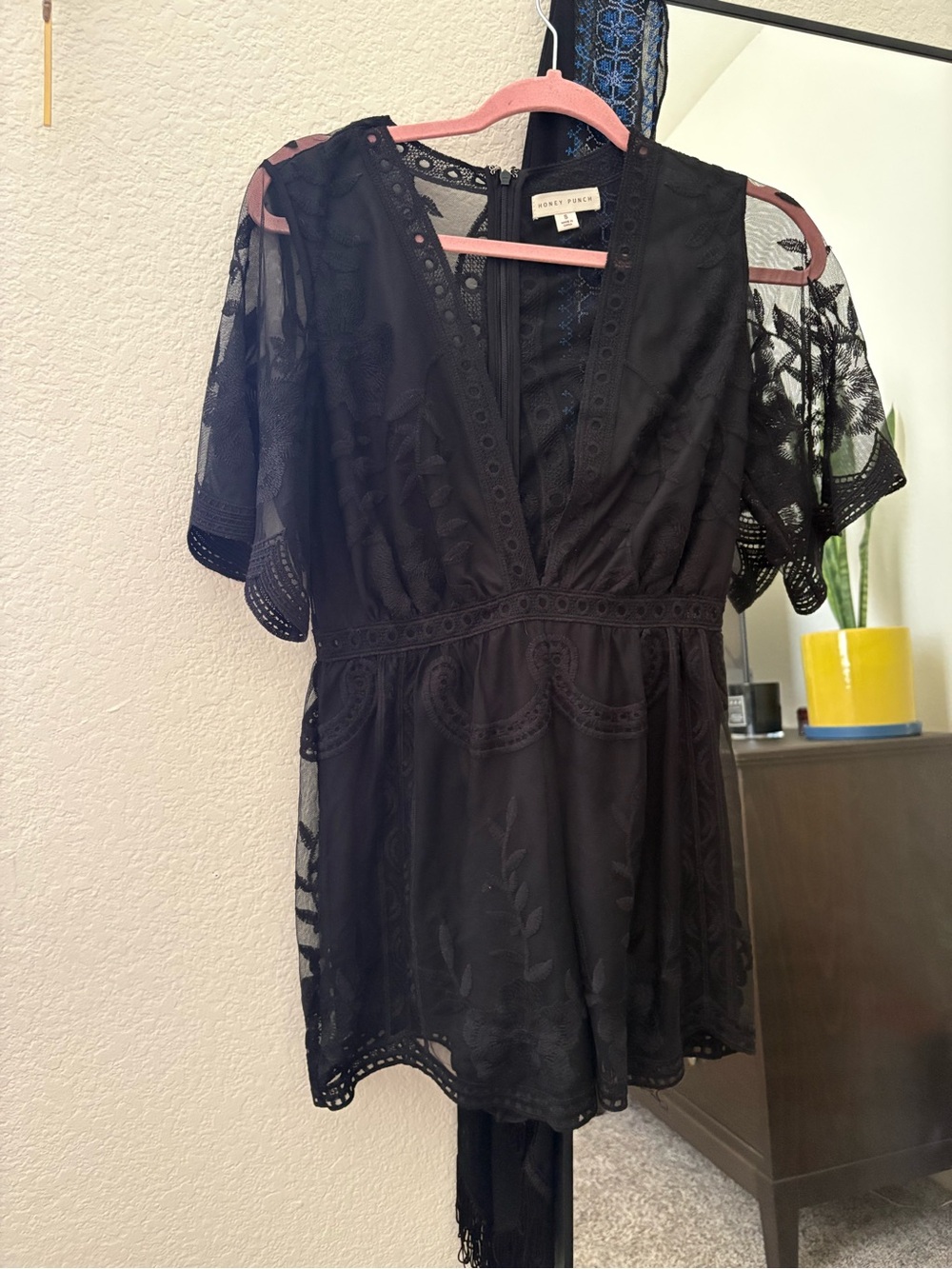 Honey Punch Black Lace Romper